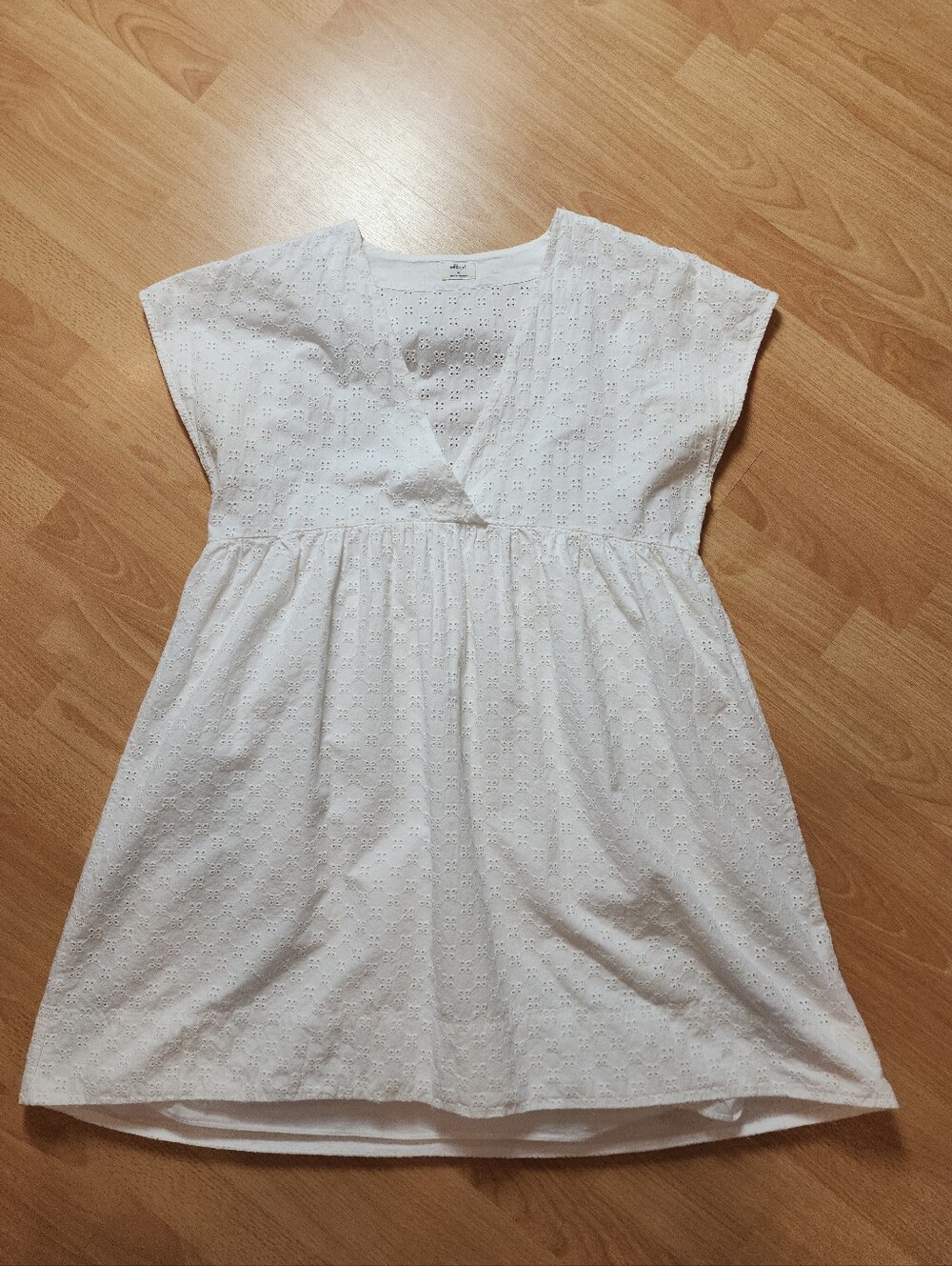 Aritzia Wilfred 100% Cotton White Misha Eyelet Embroidered Babydoll Mini Dress M